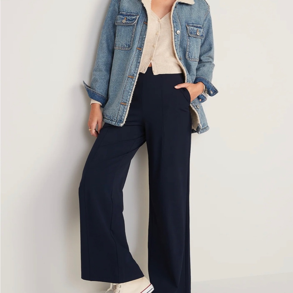 High-Waisted PowerSoft Wide-Leg Pants Navy XL Tall 37”Inseam